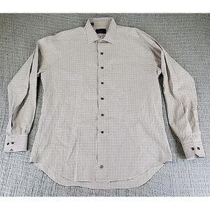 David Donahue Shirt Mens XL Brown Blue Plaid Dress Long Sleeve Button Up